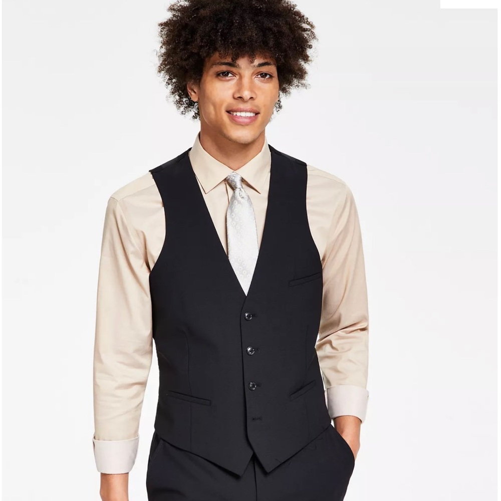 Men's Slim-Fit Solid Wool Suit Vest